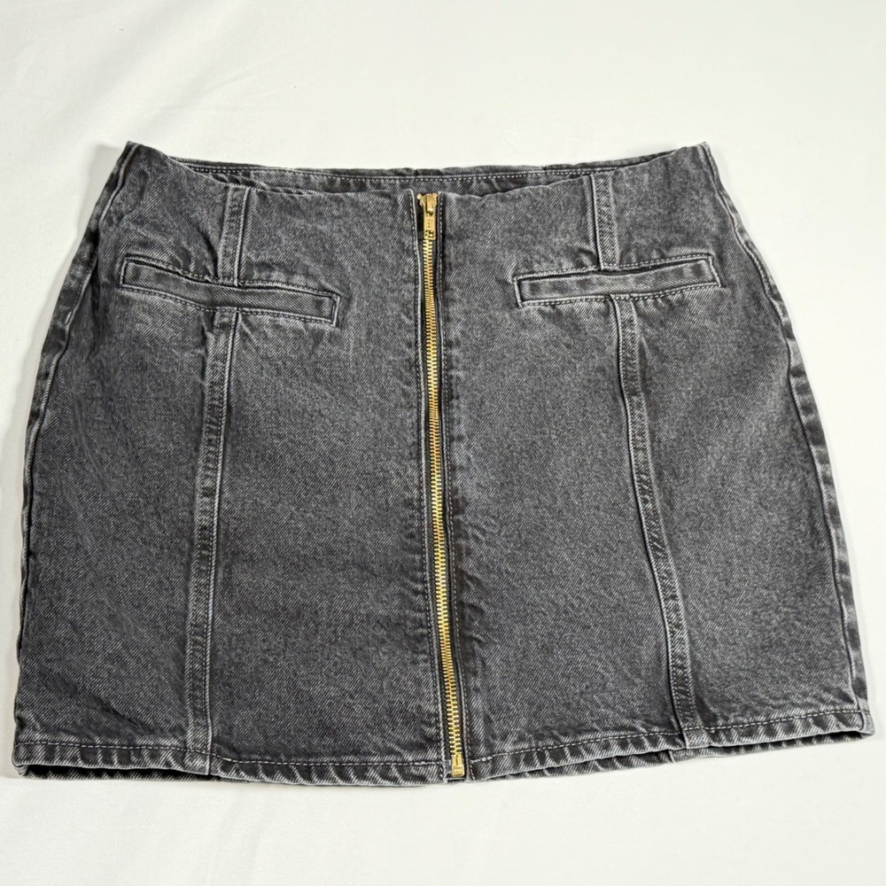 Denim Mini Skirt Women 4 Black Front-Zip Y2K Edgy‎ Grunge Rock Streetwear Summer